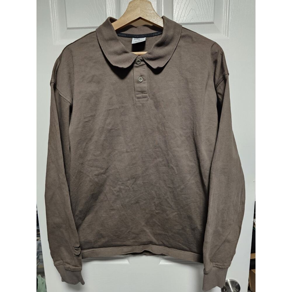 Gymshark Rugby Shirt Mens Medium Brown Collar Polo Long Sleeve